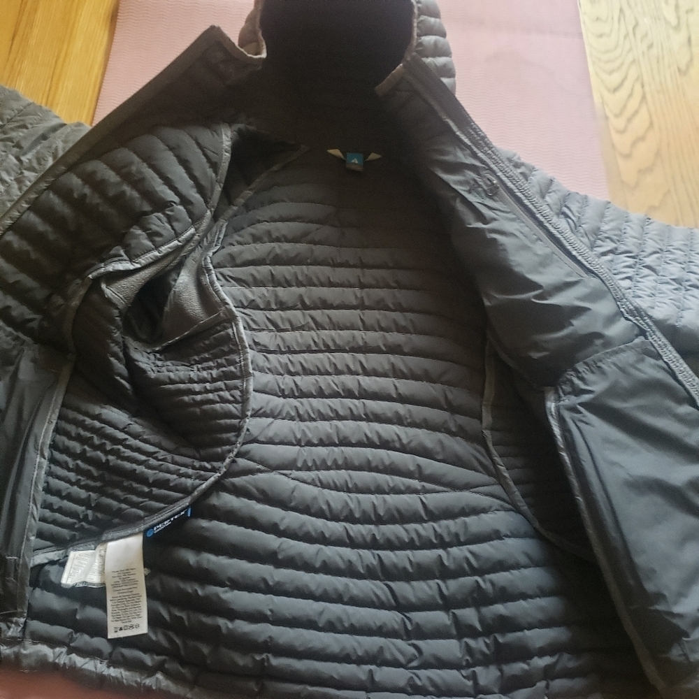 Women's Large Eddie Bauer Down Coat BROKEN ZIPPER Grey Hooded Jacket - Picture 6 of 16